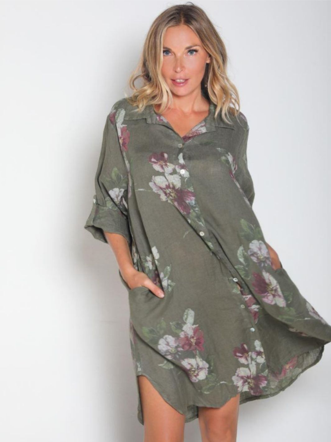 Vestido Camisero Jardín De Lino Vestidos Dine & Dance Verde Olivo