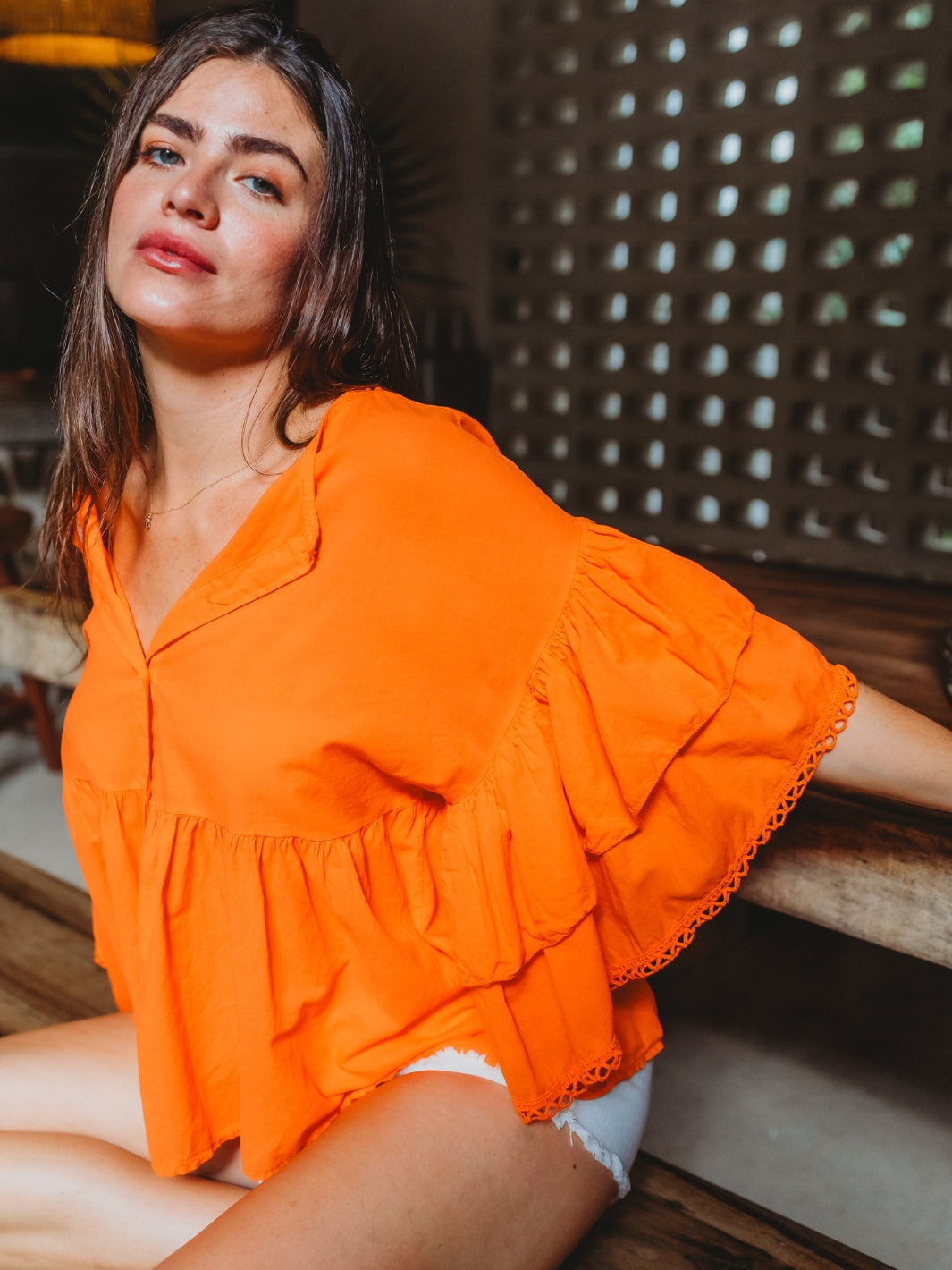 Blusa Paloma Con Volantes Blusas y Camisas Dine &amp; Dance Naranja