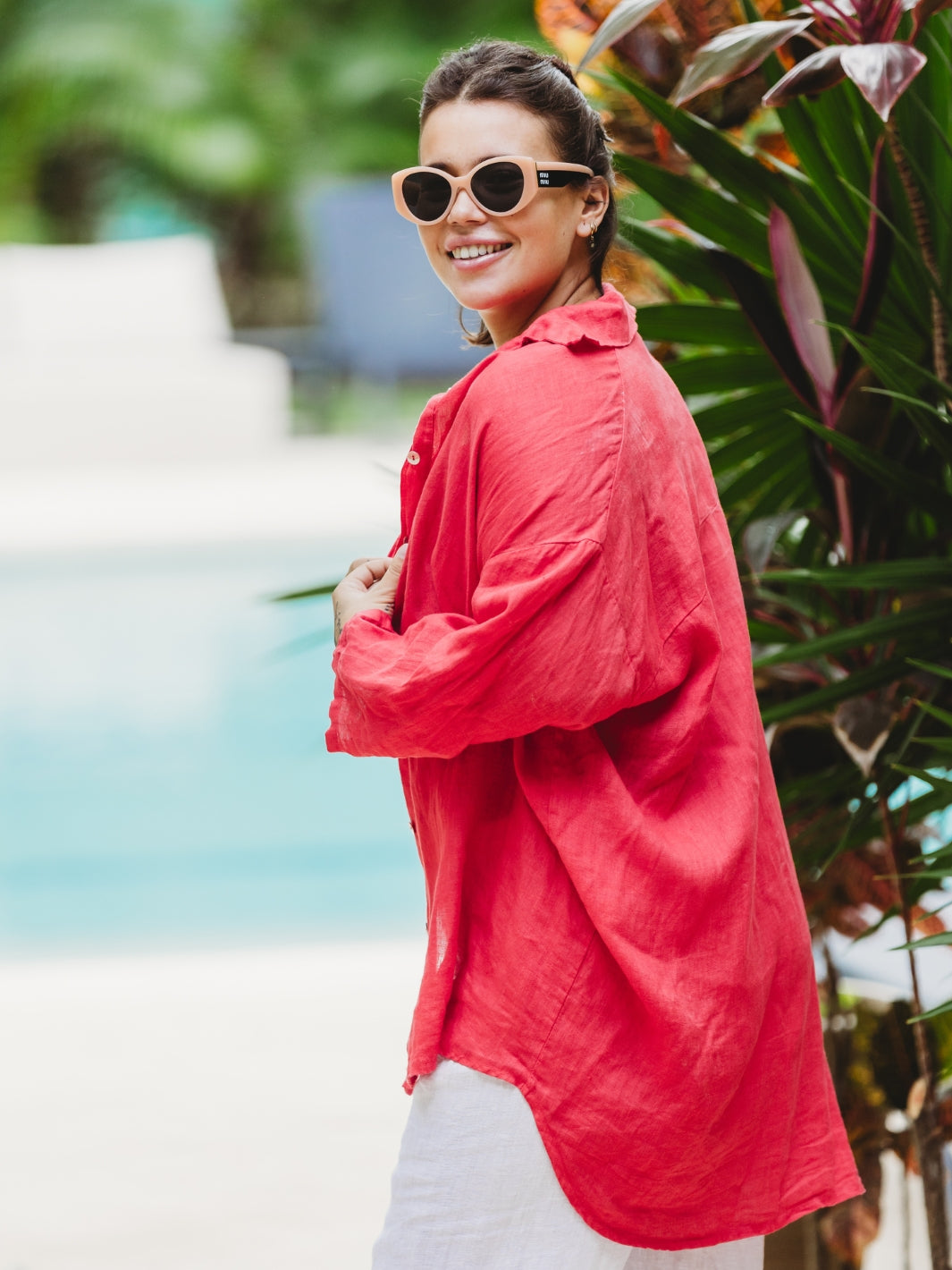 Camisa De Lino Toque De Calidez Blusas y Camisas Dine &amp; Dance Rojo Coral