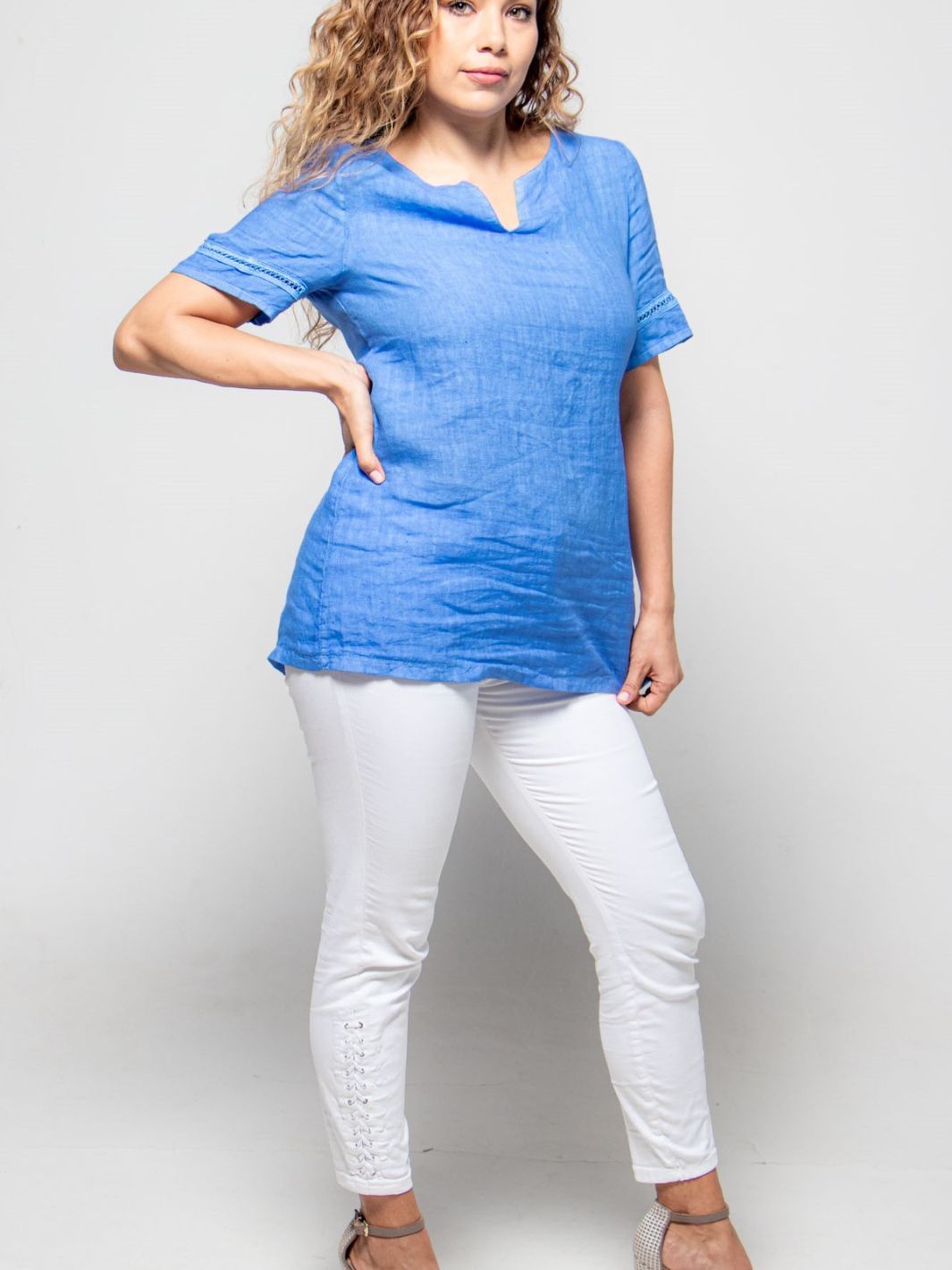 Blusa De Lino Toque Fresco Blusas y Camisas Dine &amp; Dance Azul