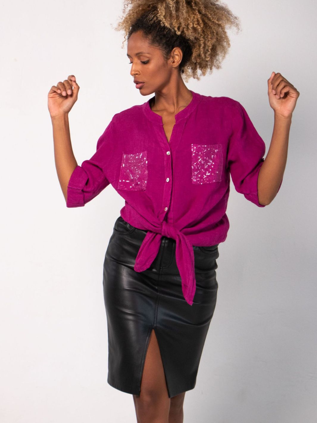 Camisa De Lino La Mexicana Blusas y Camisas Dine &amp; Dance Magenta