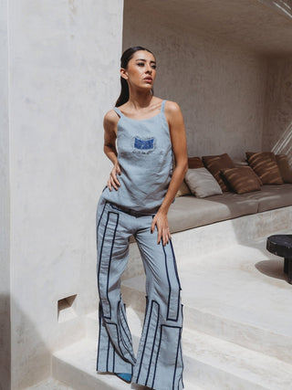 Blusa Corse Tribal De Lino Blusas y Camisas Hammam Gris Azul