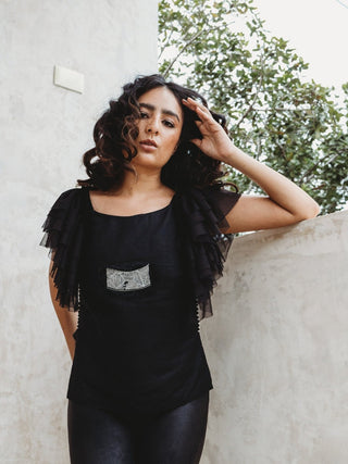 Blusa Corse Tribal Mesh Blusas y Camisas Hammam Negro