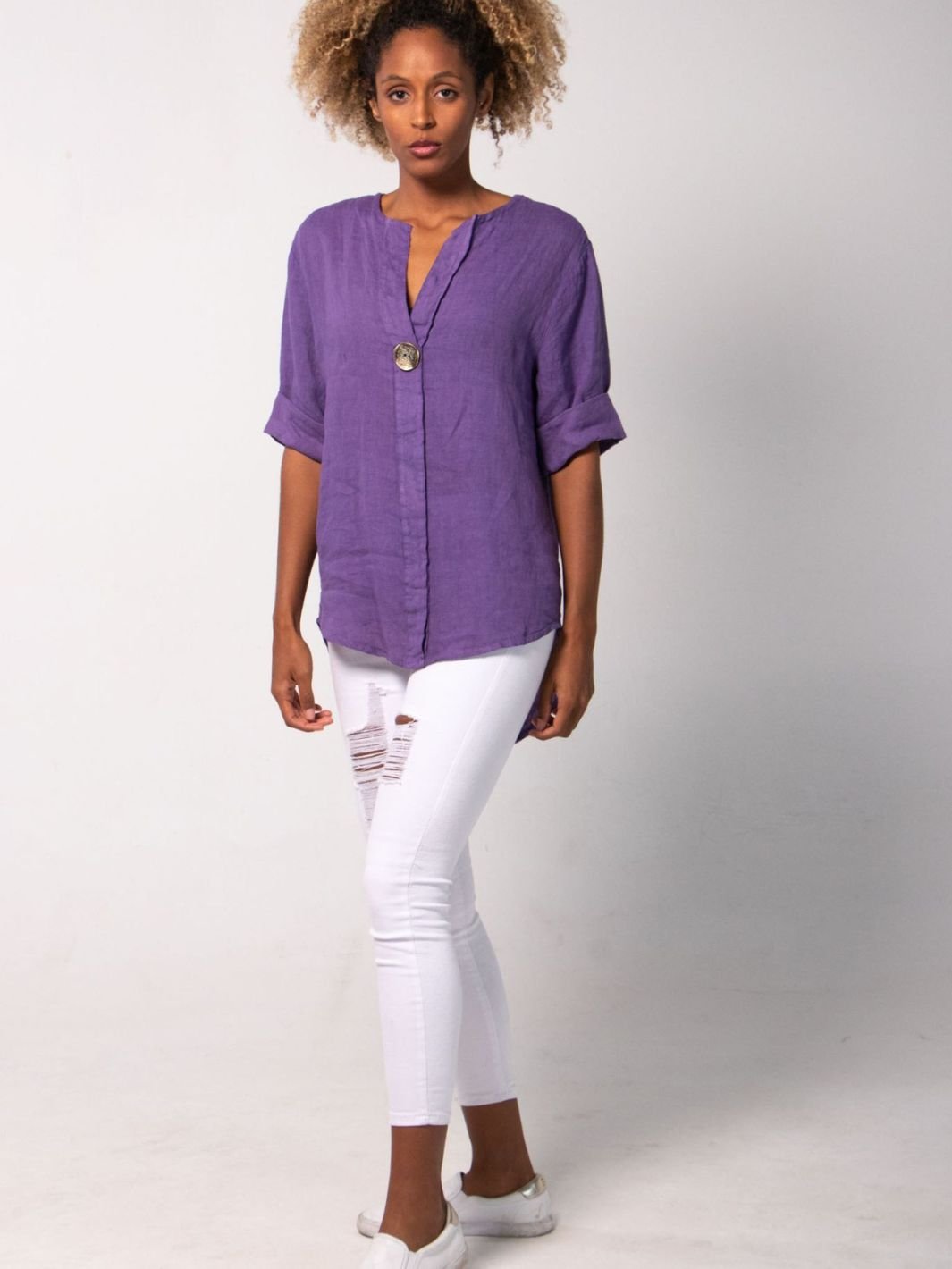 Blusa De Lino Esencia Vintage Blusas y Camisas Dine &amp; Dance Morado