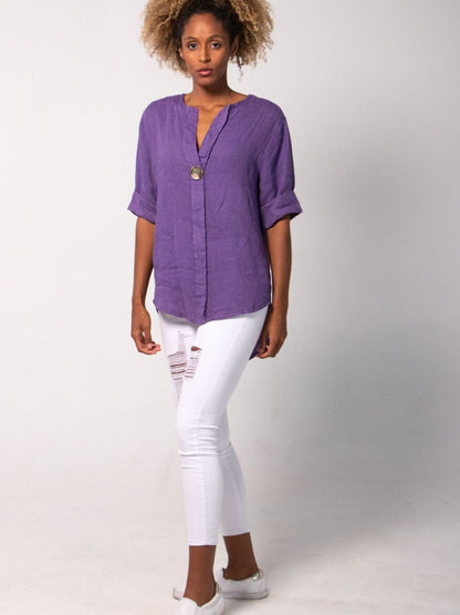Blusa De Lino Esencia Vintage Blusas y Camisas Dine &amp; Dance Morado