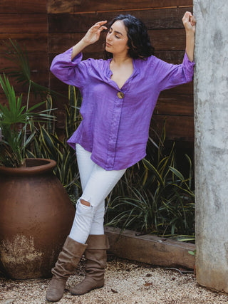 Blusa De Lino Esencia Vintage Blusas y Camisas Dine & Dance Morado
