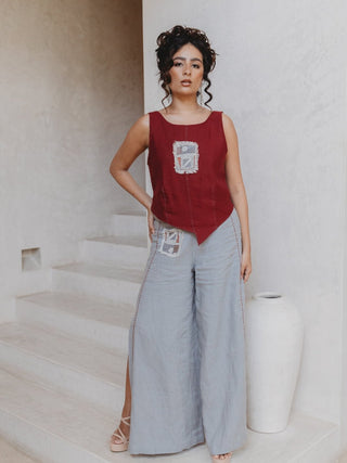 Blusa Konya De Lino Blusas y Camisas Hammam Rojo Borgoña