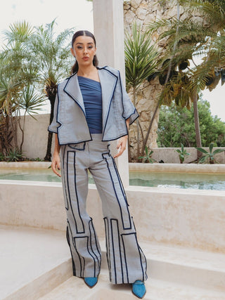 Chaqueta Tepalcate Lino Corta Abrigos y Chaquetas Hammam Gris Azul