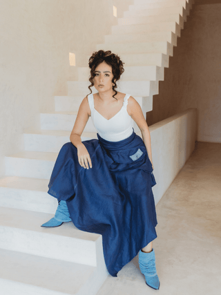 Falda Farf En Lino falda Hammam Azul Marino