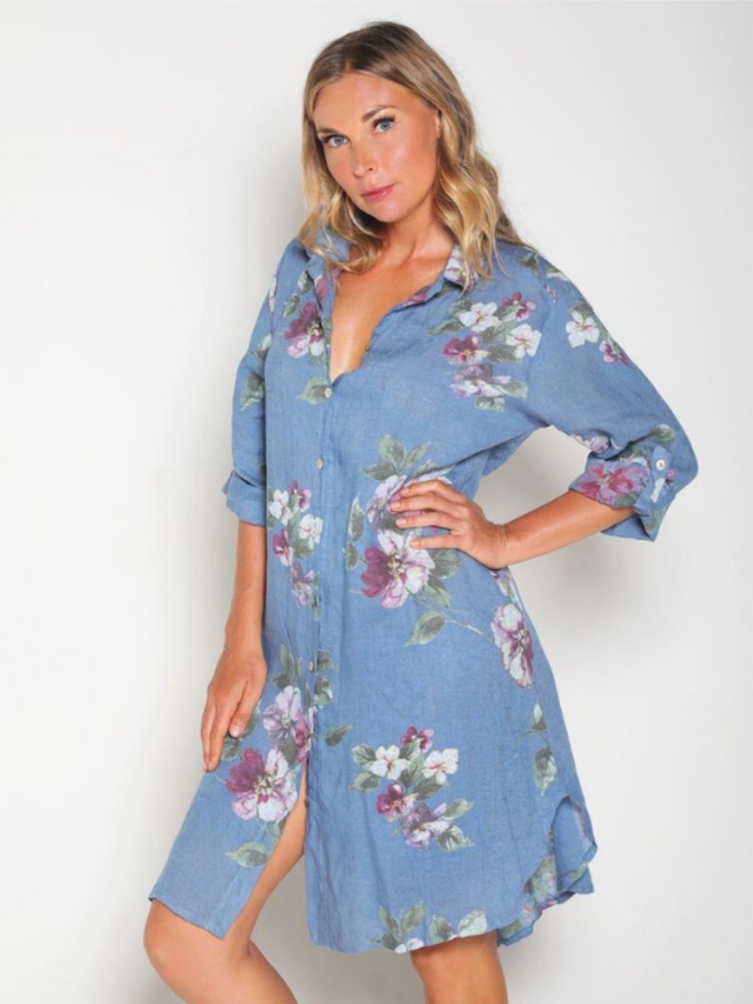 Vestido Camisero Jardín De Lino Vestidos Dine &amp; Dance Azul