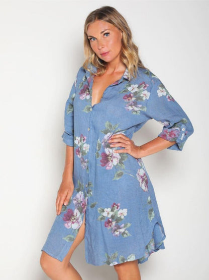 Vestido Camisero Jardín De Lino Vestidos Dine &amp; Dance Azul