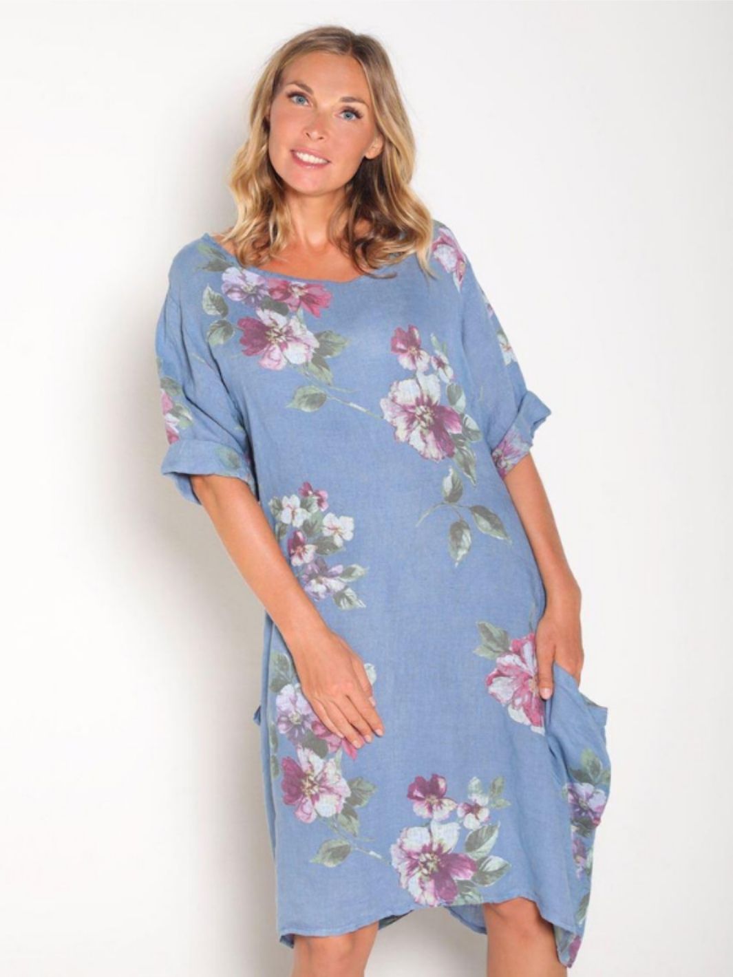 Vestido De Lino Floral Con Bolsillos Vestidos Dine &amp; Dance