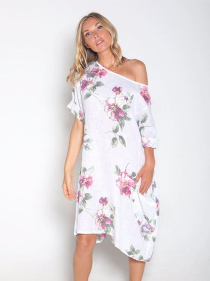 Vestido De Lino Floral Con Bolsillos Vestidos Dine &amp; Dance