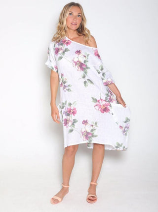 Vestido De Lino Floral Con Bolsillos Vestidos Dine & Dance