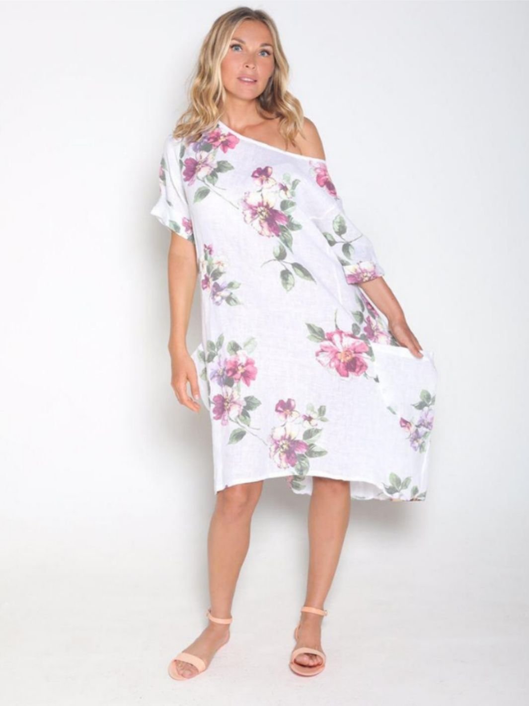 Vestido De Lino Floral Con Bolsillos Vestidos Dine &amp; Dance