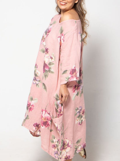 Vestido De Lino Floral Con Bolsillos Vestidos Dine &amp; Dance