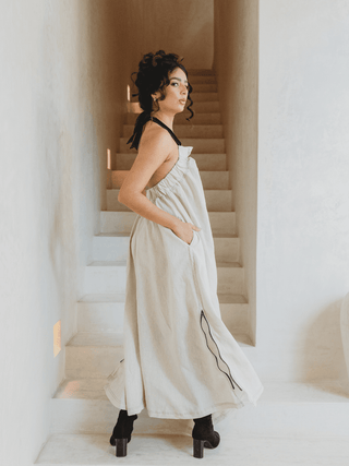 Vestido Halter En Lino Vestidos Hammam Hueso